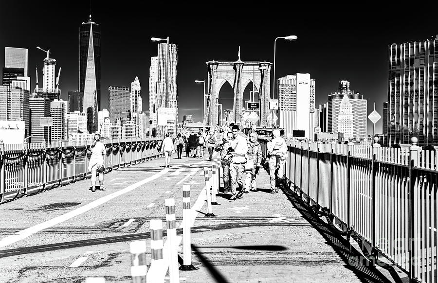 Family Walk Infrared on the Brooklyn Bridge Photograph by John Rizzuto