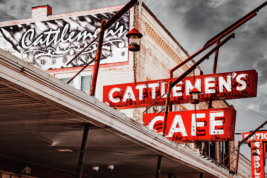 Famous Cattlemens Steakhouse In The OKC Stockyards - Selective Color Photograph by Gregory Ballos