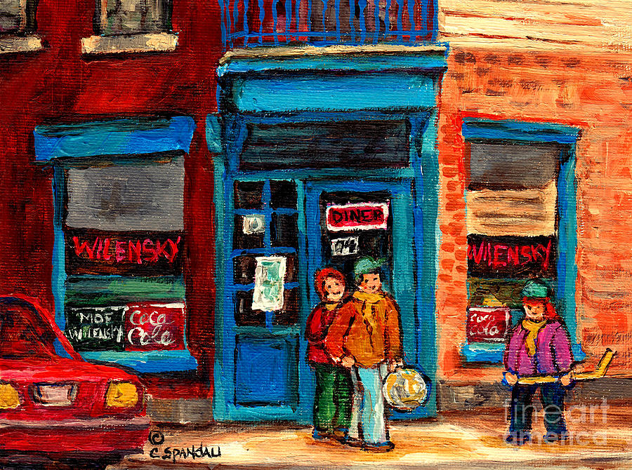 Famous Deli Diners Sandwich Shops Art Wilenskys Painting Canadian Artist Montreal Streets C Spandau Painting by Carole Spandau