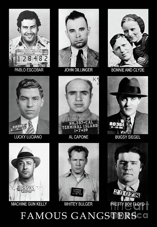 Scarface Photograph - Famous gangsters, public enemies collage by Best of Vintage
