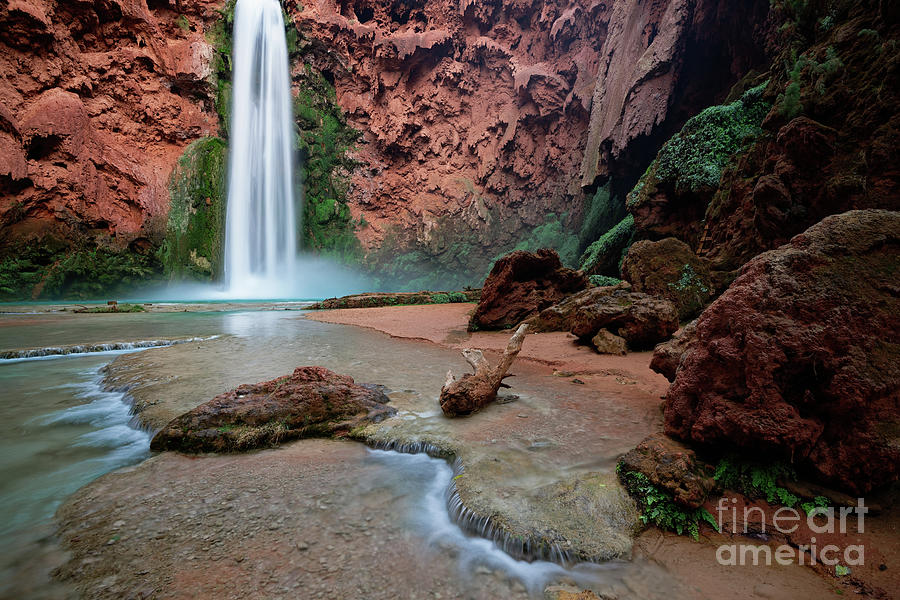 Famous Turquoise Mooney Falls Along Havasu Creek in the Grand Canyon Photograph by Tom Schwabel