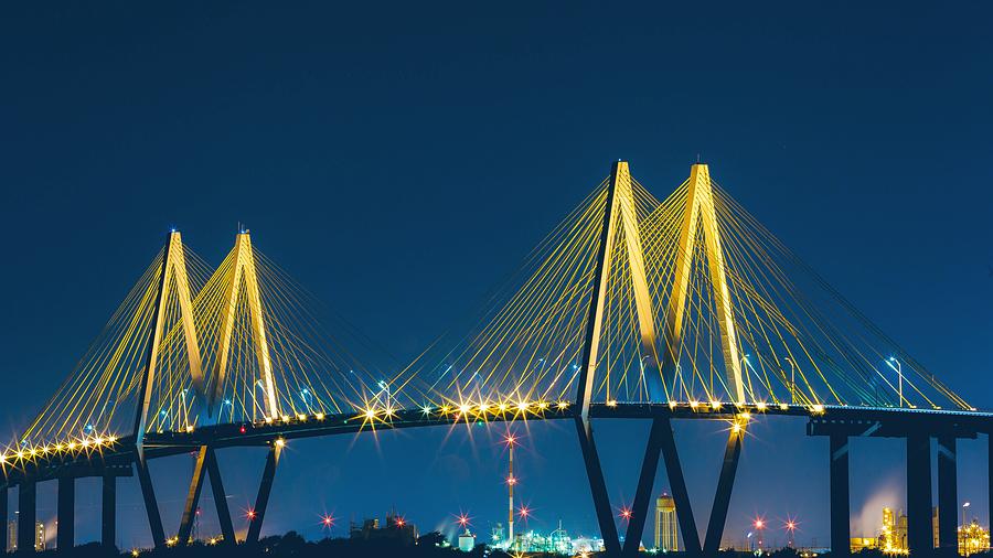 Famous Wonderful Baytown Bridge USA Nighttime Ultra HD Photograph by ...