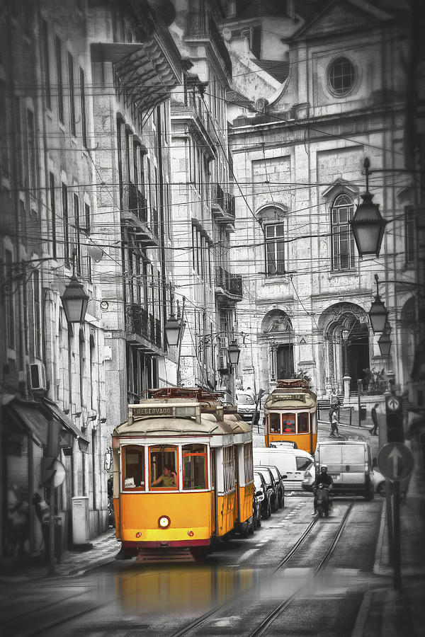 Famous Yellow Streetcars of Lisbon Portugal  Photograph by Carol Japp