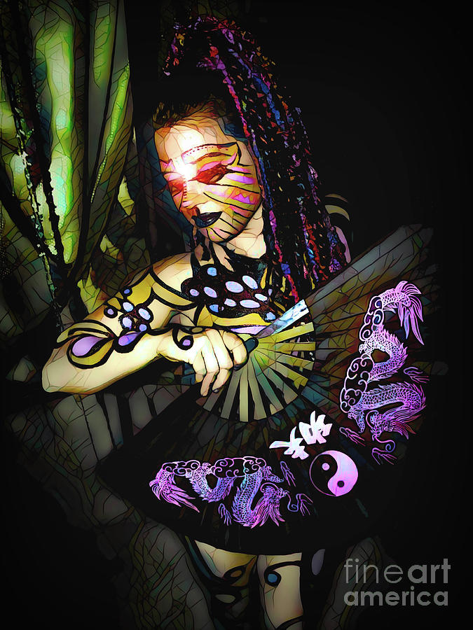 Fan Dancer Stained Glass Digital Art by Recreating Creation