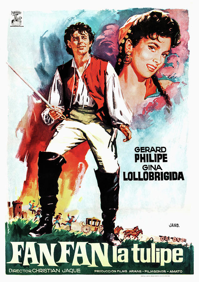 Fan Fan La Tulipe, 1952 - art by Jano Mixed Media by Movie World Posters