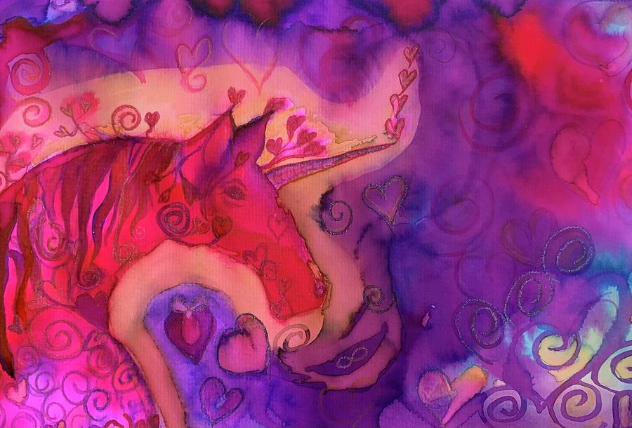 Fanciful Love Unicorn Painting by Sandy Rakowitz