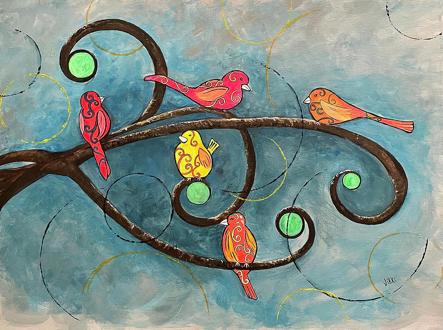 Fancy Birds Painting by Vikki Angel
