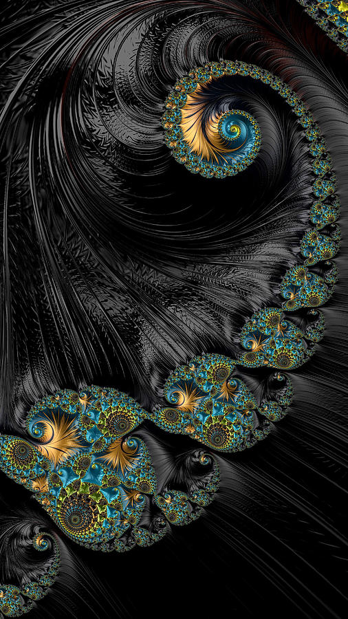 Fancy Black and Gold Fractal Spiral with Jewels Digital Art by Shelli Fitzpatrick
