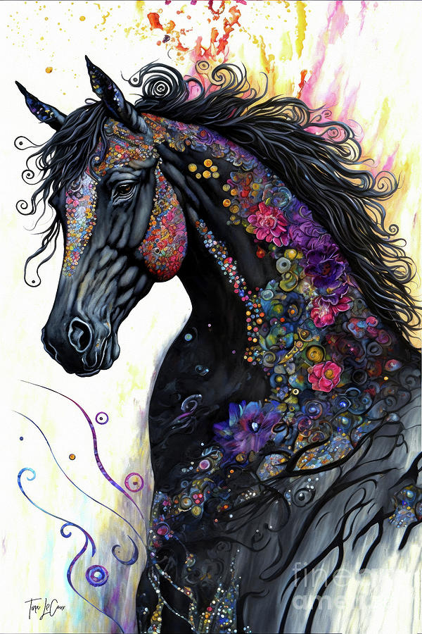 Fancy Black Stallion 2 Painting by Tina LeCour