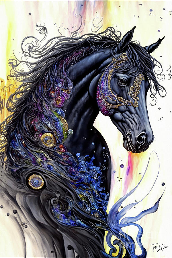 Fancy Black Stallion Painting by Tina LeCour