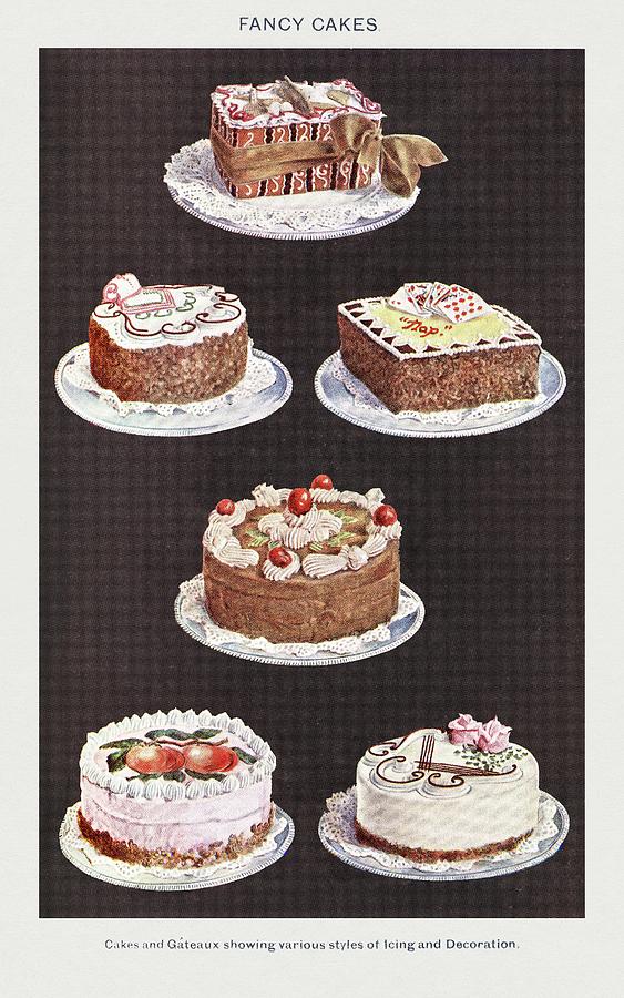 Vintage Drawing - Fancy Cakes by Mrs Beeton
