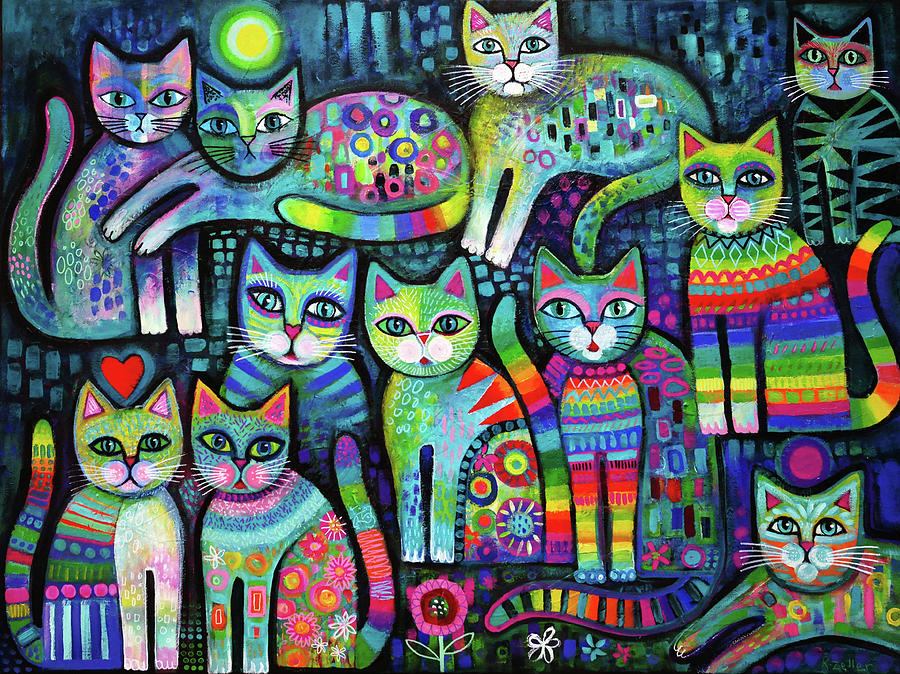 Fancy Cats Painting by Karin Zeller