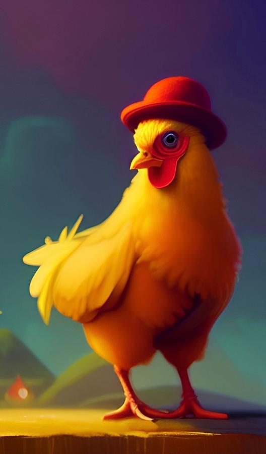 Fancy Chicken in Red Hat Mixed Media by Bonnie Bruno