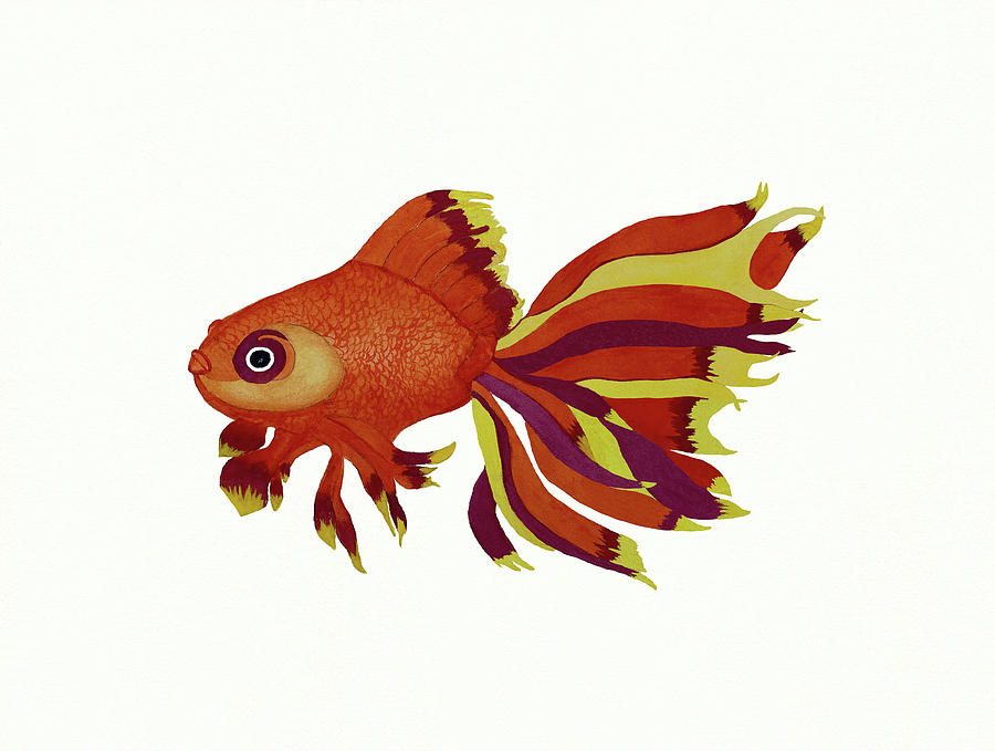 Fancy Goldfish With Kissing Lips Painting by Deborah League