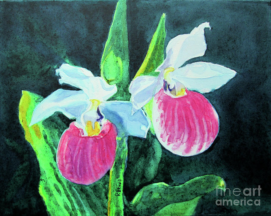 Fancy Lady Slippers Painting by Kathy Braud