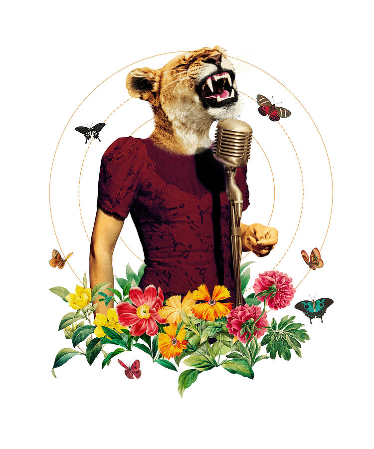 Lion Digital Art - Fancy Lioness Singer Collage Music by Me