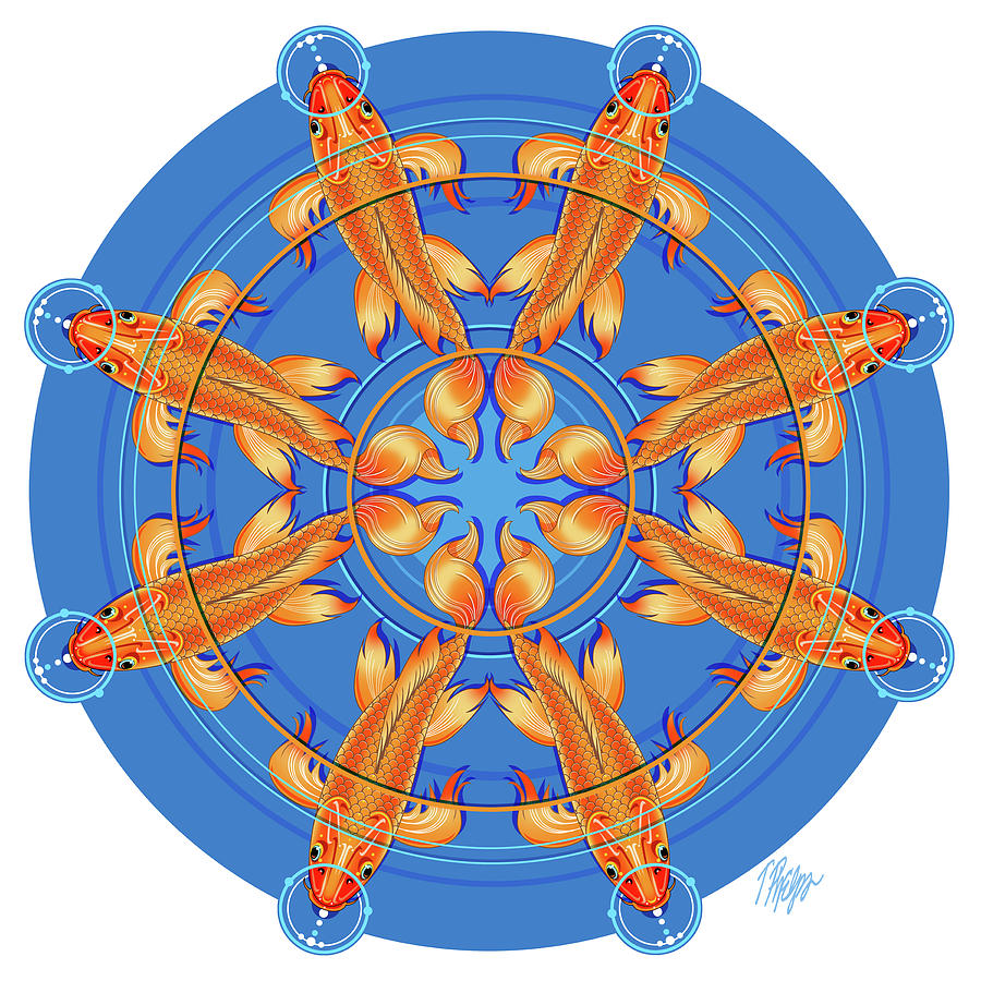 Koi Digital Art - Fancy Orange Koi Bubble Mandala by Tim Phelps