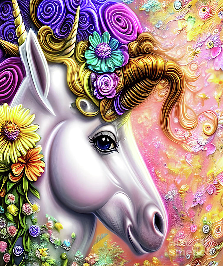 Fancy Unicorn Floral  Digital Art by Debra Miller