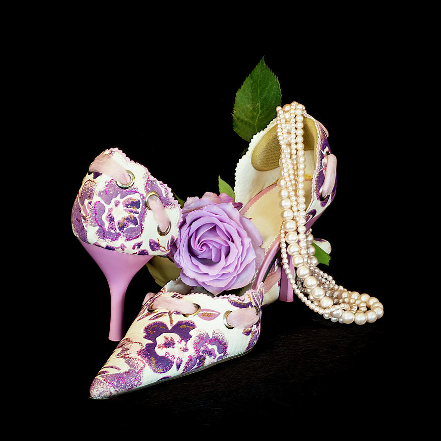 Fancy Wedding Shoes with Pearls and Rose Photograph by Patti Deters