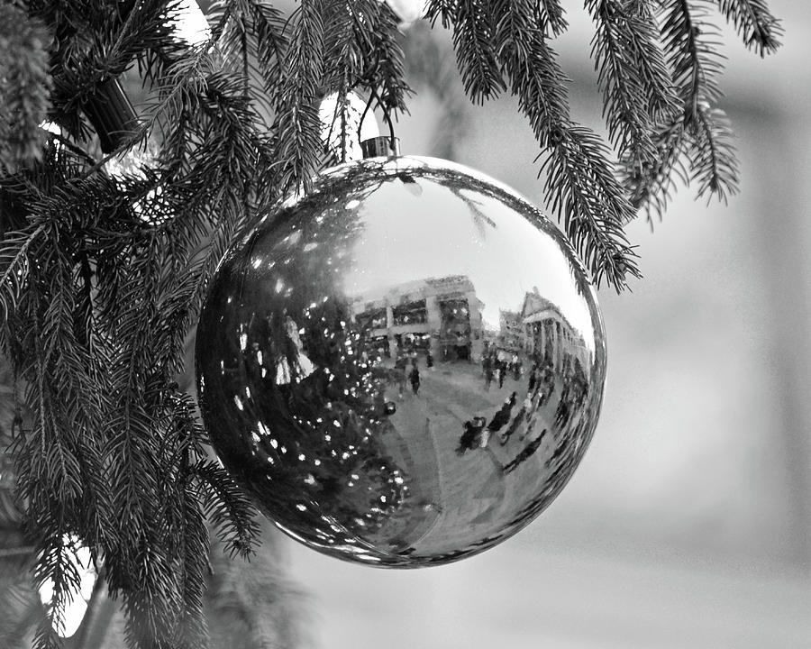 Faneuil Hall Boston MA Christmas Tree Ornament Black and White Photograph by Toby McGuire