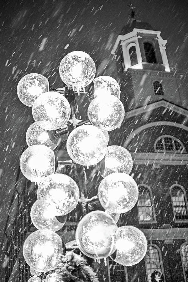 Faneuil Hall lollypop lights Boston MA Black and White Photograph by Toby McGuire