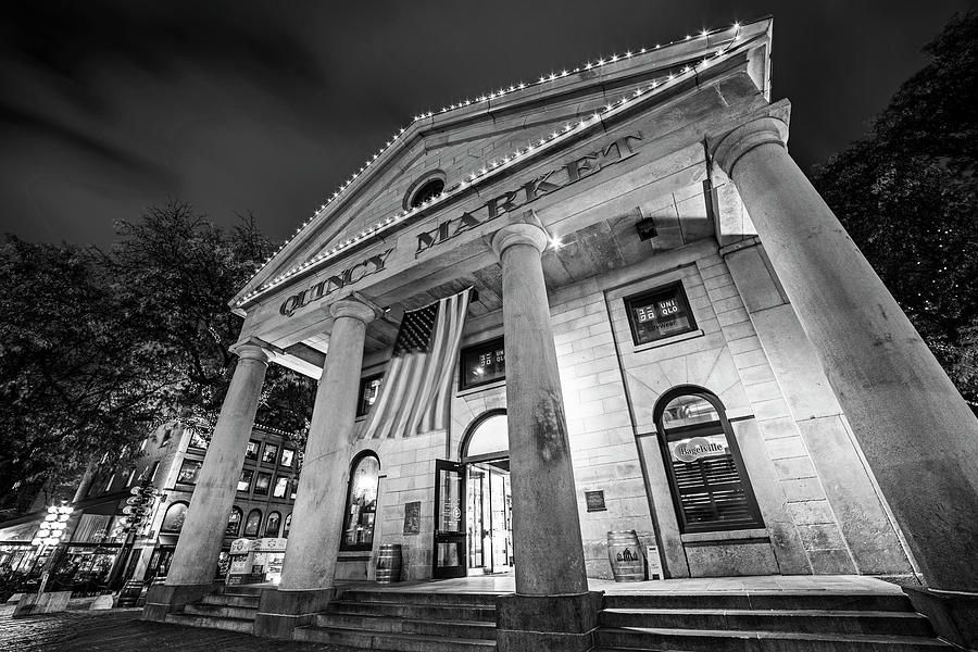 Faneuil Hall Quincy Market Boston MA Black and White Photograph by Toby McGuire