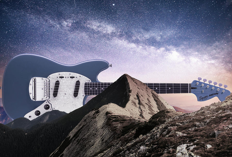 Fantastic Landscape Guitar Nountain Night Sky Painting