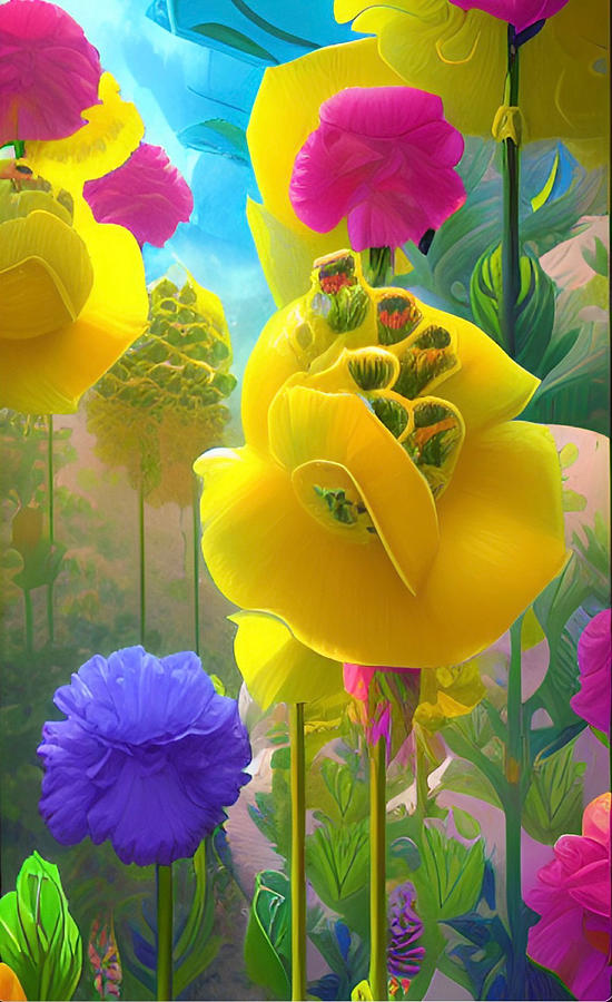 Fantastical Flowers No2 Mixed Media by Bonnie Bruno