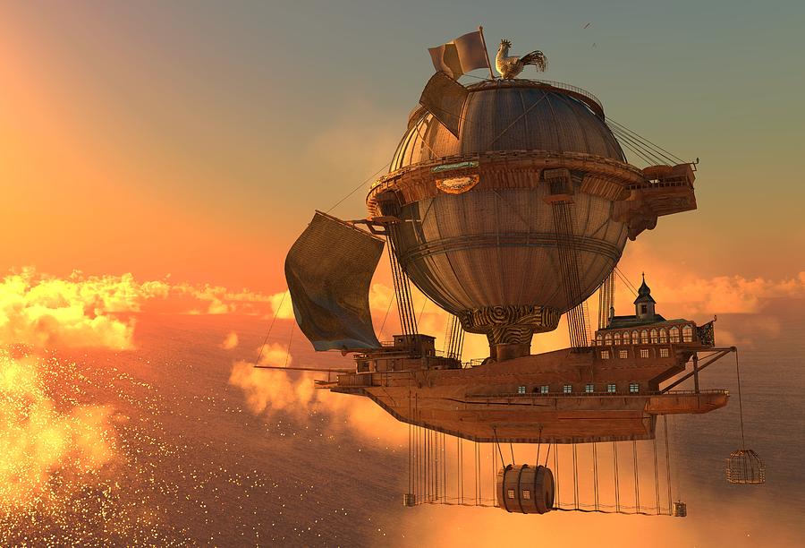 Fantasy Airship Zeppelin Dirigible Balloon Digital Art by Sennet Pare