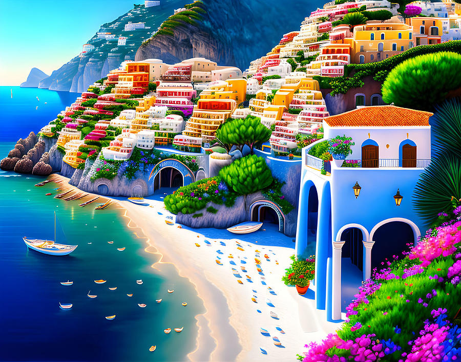 Fantasy Amalfitan Coast n1 - Italy Digital Art by Xenon - Fine Art America