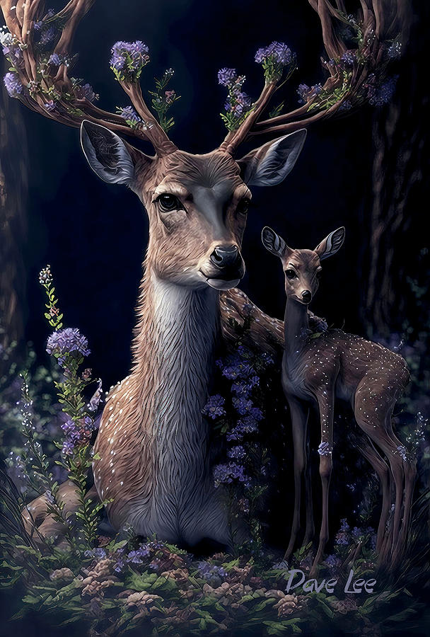 Fantasy Antlers and Fawn Digital Art by Dave Lee