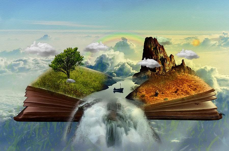 Fantasy Art - Floating Book Island With Waterfall L B Digital Art