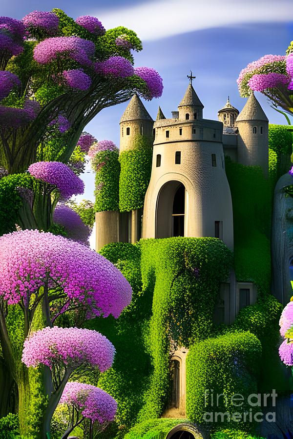 Fantasy Castle On A Hill Digital Art by Rachel Hannah