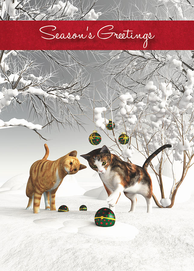 Fantasy Cats Snowscene Seasons Greetings Digital Art by Jan Keteleer