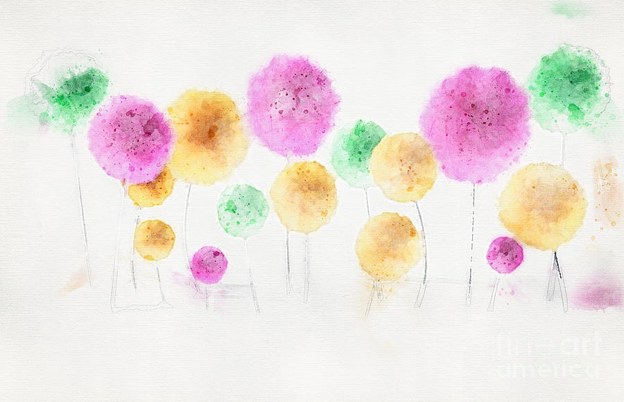 Tree Digital Art - Fantasy Dandelion Trees Watercolor by Allan Swart