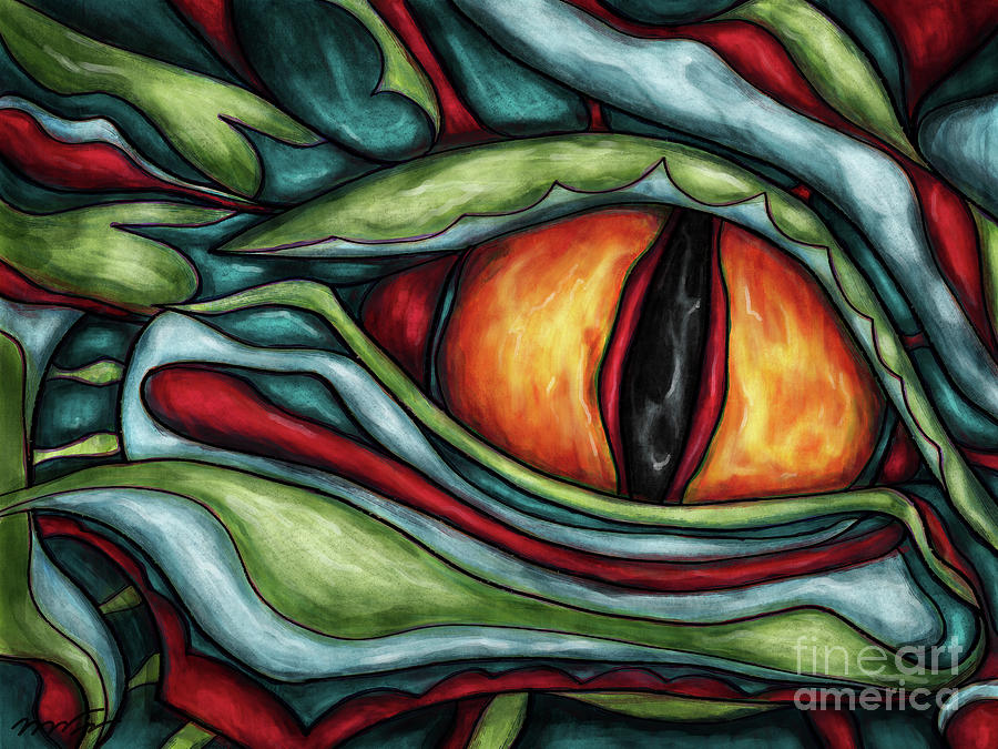 Fantasy dragon eye painting, green dragon Painting by Nadia CHEVREL