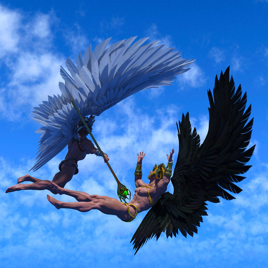 Fantasy Fighting Angels In The Sky 2 Digital Art