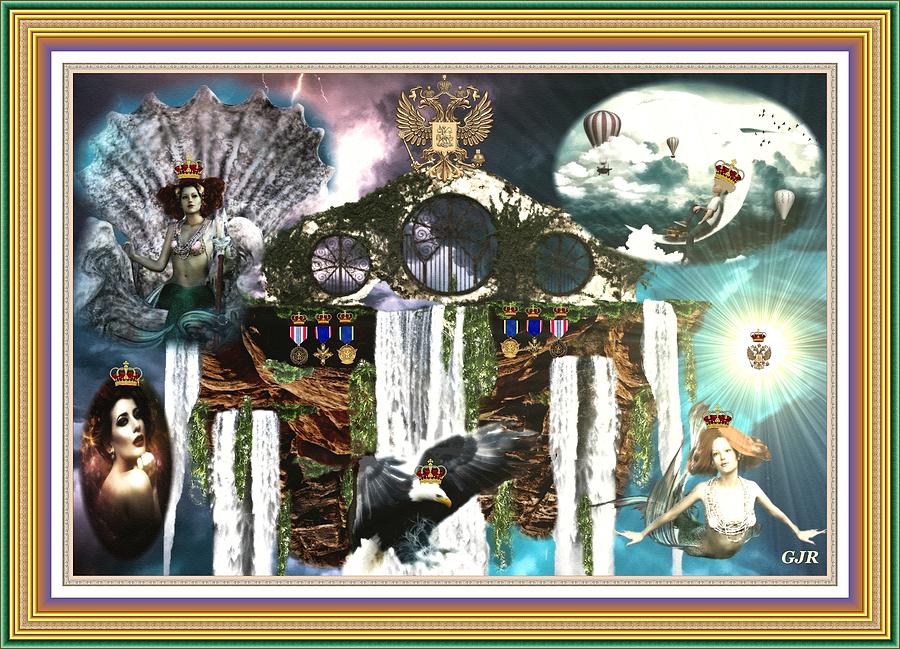Fantasy Floating Collage Island L A S With Printed Frame Digital Art