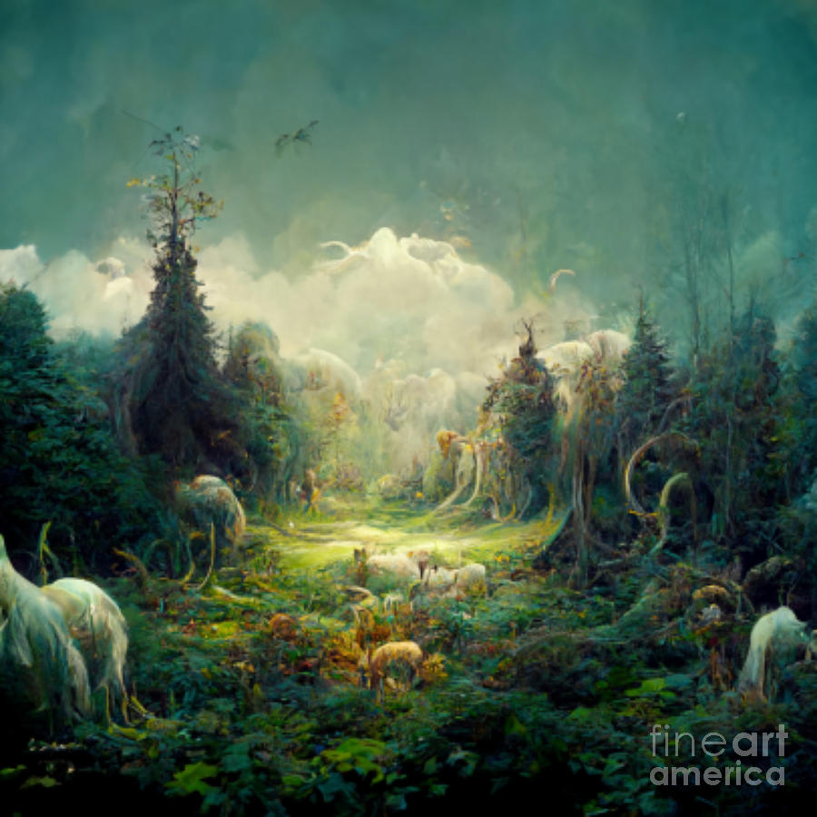 Fantasy Forest at Night 4 Digital Art by Flora Loyola Ubillus - Pixels