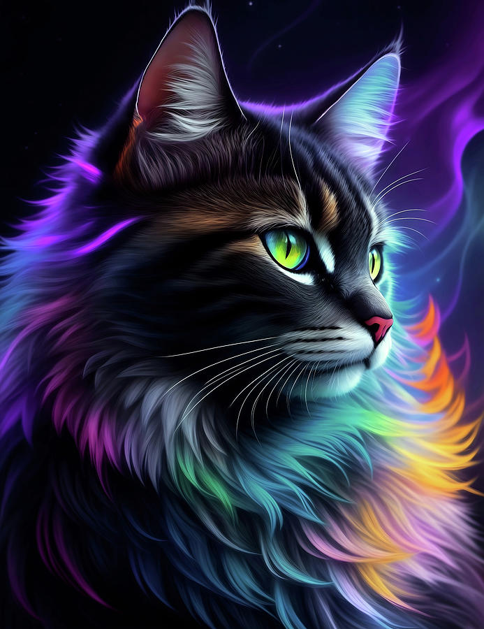 Fantasy Furry Cat Mystical Energy Flow Digital Art by Julio Cesar ...