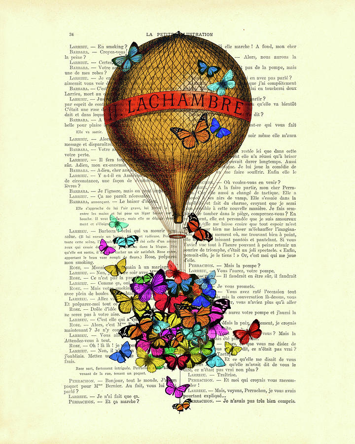 Butterfly Digital Art - Fantasy hot air balloon with colorful butterflies by Madame Memento