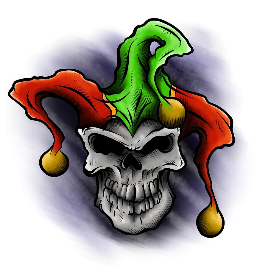 Fantasy Illustration Of A Laughing Angry Joker Skull Wearing A Clown ...