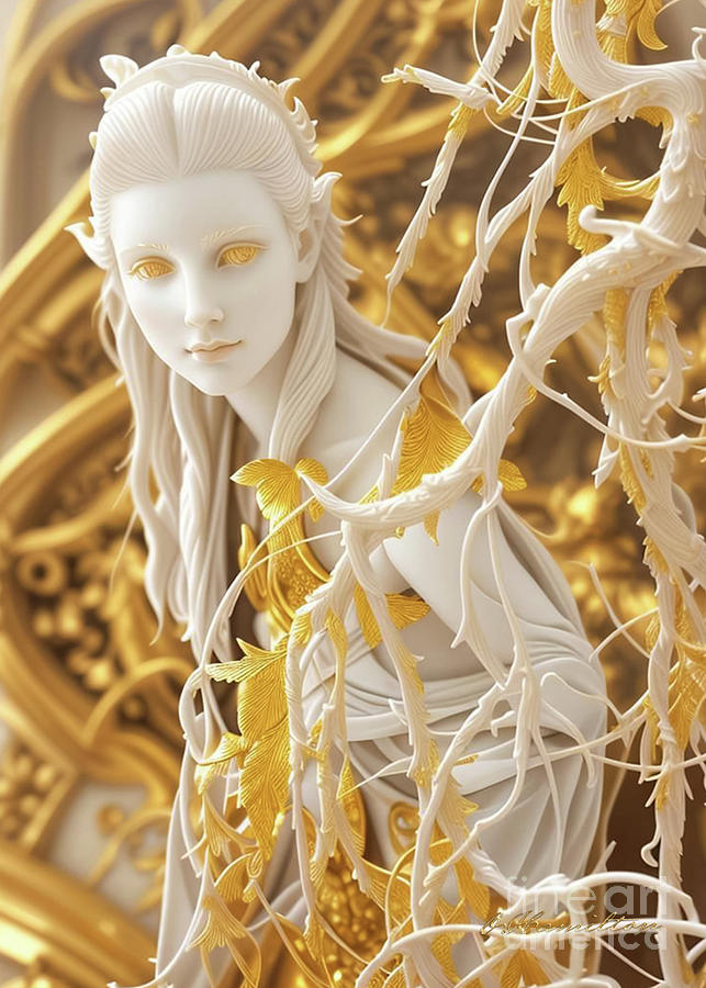 Fantasy in White and Gold 6 Digital Art by Olga Hamilton