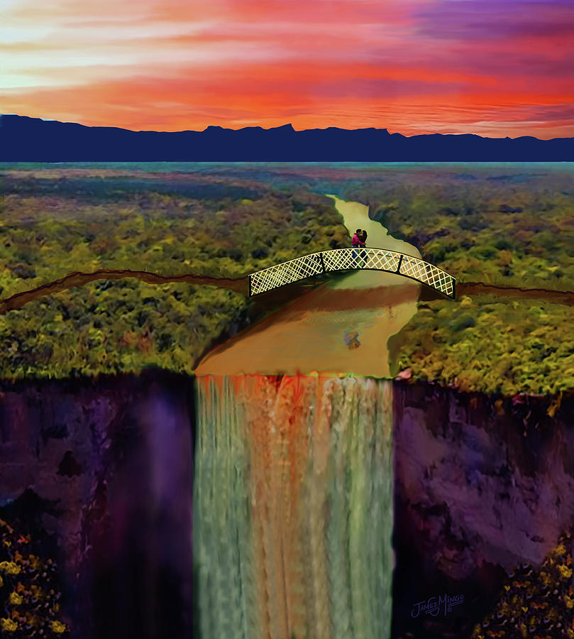 Fantasy Kissing Bridge over the Falls, Guyana Digital Art by James ...