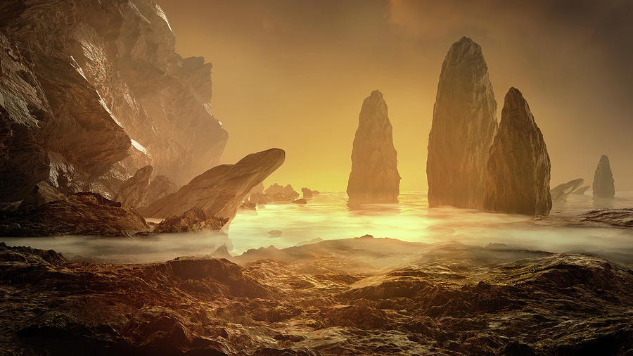 Fantasy Landscape With Fog Water And Stone Digital Art By Vlastimil