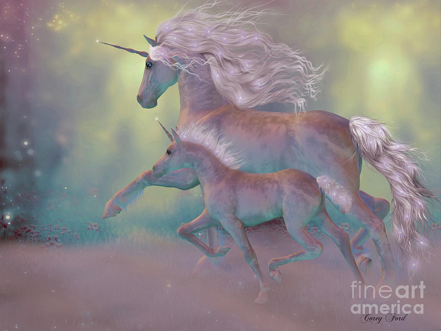Fantasy Mare And Foal Unicorn Digital Art