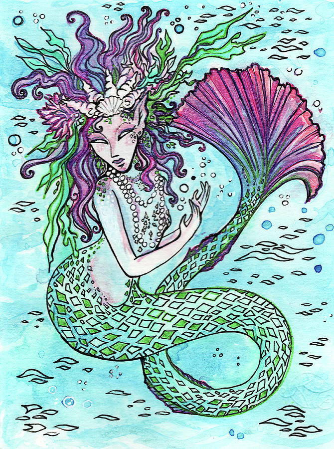 Fantasy Mermaid Drawing by Katherine Nutt
