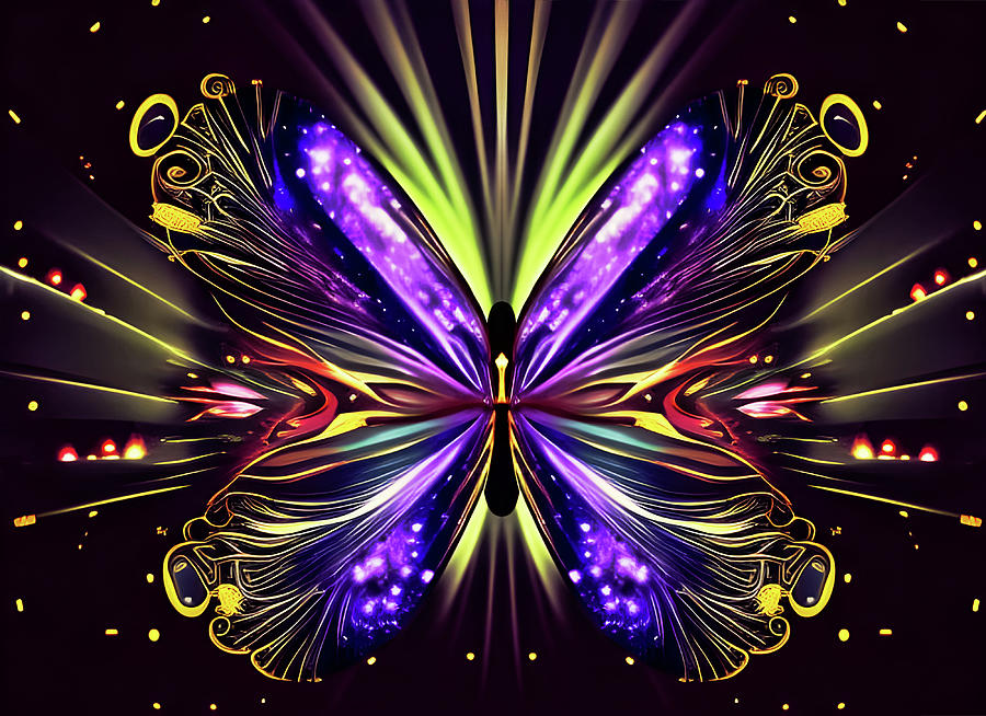 Fantasy Multi-colored  Butterfly Mixed Media
