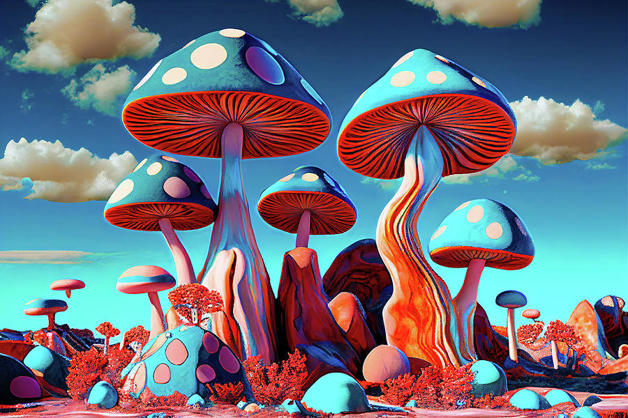Fantasy Mushroom Art 01 Orange and Blue Digital Art by Matthias Hauser