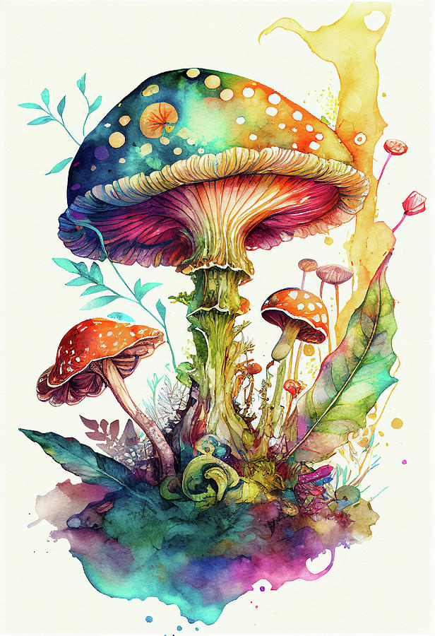 Fantasy Mushroom Art 02 Watercolor Digital Art by Matthias Hauser